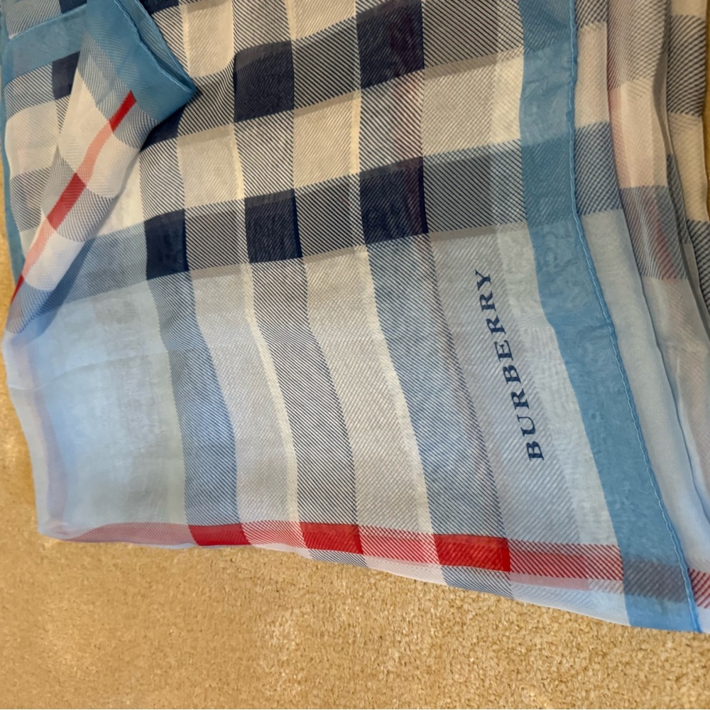 Burberry Blue and White Patterned Scarf